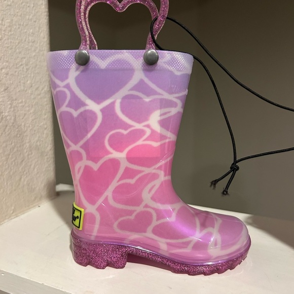 Western Chief Sparkle Heart Light Up Waterproof Rain Boots Pink Girls US 5C - Picture 5 of 10
